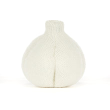 Load image into Gallery viewer, Jellycat Amuseables Garlic with smiling face a green feet back view
