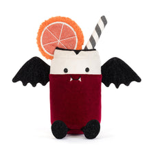 Load image into Gallery viewer, Jellycat Amuseables Vampop Drink with black and white straw, orang slice and wings
