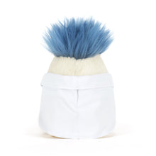 Load image into Gallery viewer, back view of Jellycat Amuseables Boiled Egg Scientist Outfit showing fuzzy hair and lab coat

