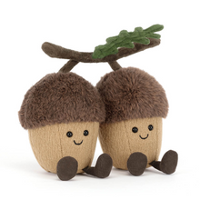 Load image into Gallery viewer, tow acorns with smiling faces on a branch
