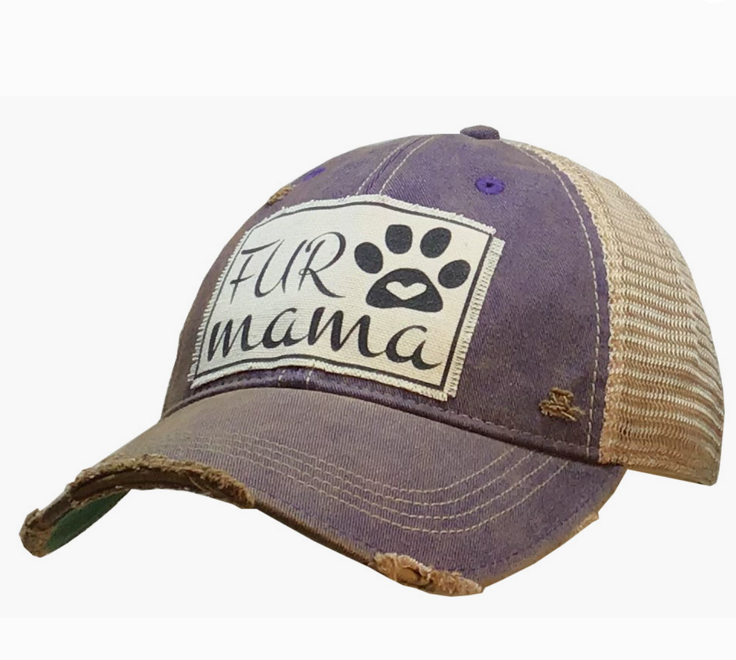 Fur Mama Purple Distressed Trucker Hat