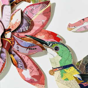 Humming Birds Paper Collage Wall Art