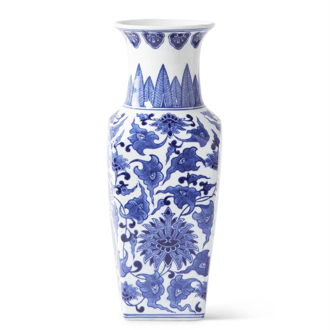 Ceramic Blue & White Chinoiserie Square Vase - 14