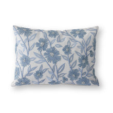 Load image into Gallery viewer, White Linen &amp; Blue Embroidered Floral Pillow
