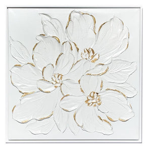 White Florals with Gold Accent Wall Art