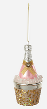 Load image into Gallery viewer, Glass Champagne Bucket Ornament Pink and Gold
