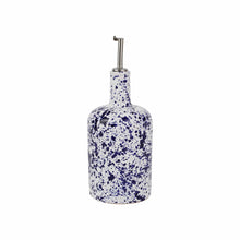 Load image into Gallery viewer, Vietri Amalfitana Splatter Olive Oil Bottle white with navy paint splatter design 
