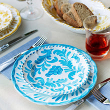 Load image into Gallery viewer, Vietri Arezzo Aqua Dinner and salad Plate on a set table
