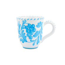 Load image into Gallery viewer, Vietri Arezzo Aqua Mug showing painted grape design
