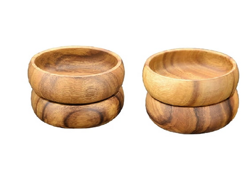 Four Acacia Wood Round Salad & Pasta Bowl