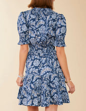 Load image into Gallery viewer, Spartina 449 Adelaide Smocked Dress Kalalanta Blooming Vines Navy
