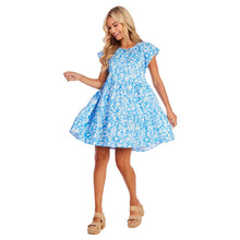 Load image into Gallery viewer, Blue Ditsy Floral Rachel Tiered Dress - FINAL SALE
