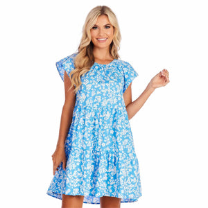 Blue Ditsy Floral Rachel Tiered Dress