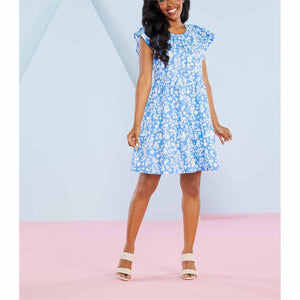 Blue Ditsy Floral Rachel Tiered Dress