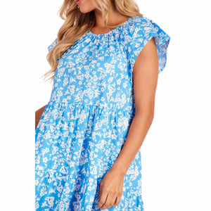 Blue Ditsy Floral Rachel Tiered Dress