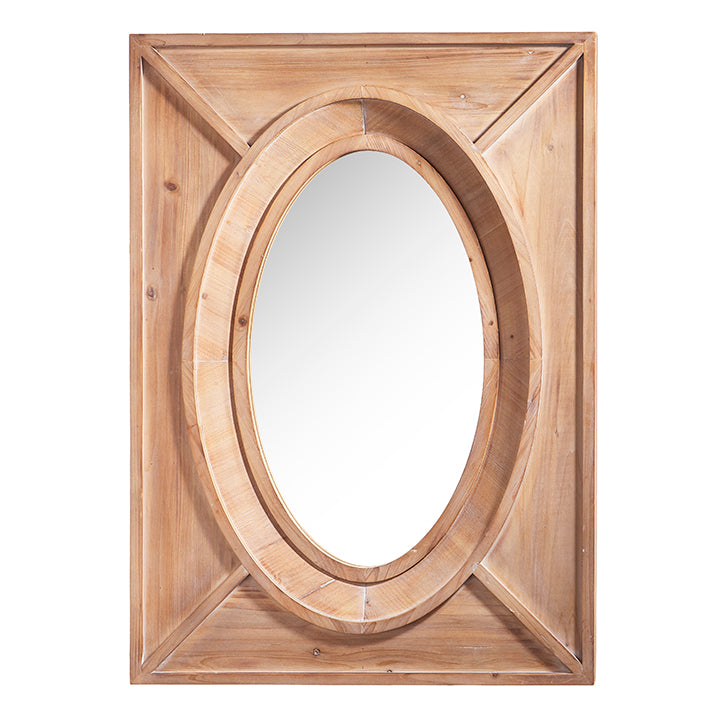 Rectangular Natural Wooden Mirror - 42