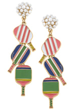 Load image into Gallery viewer, Ellie Pickleball Triple Linked Pearl Cluster Drop Earrings in Multi
