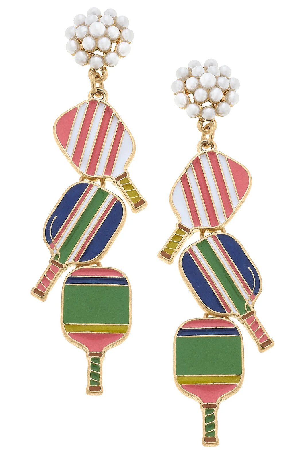 Ellie Pickleball Triple Linked Pearl Cluster Drop Earrings in Multi