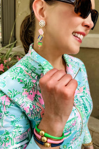 Ellie Pickleball Triple Linked Pearl Cluster Drop Earrings in Multi