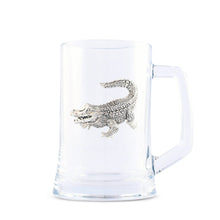 Load image into Gallery viewer, glass Beer Mug with metal alligator accent

