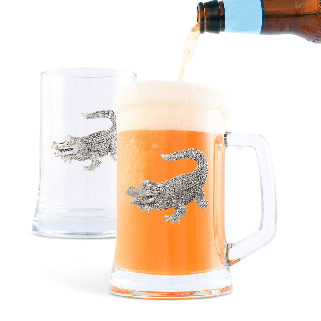Alligator Beer Mugs - Set of 2, one filled with beer