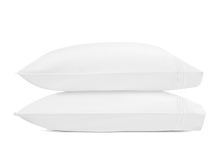 Load image into Gallery viewer, Two pillows with Amara Triple Pearl pillowcases with three lines of embroidery in white
