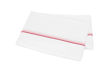 Load image into Gallery viewer, Amara Triple Pearl flat sheet with three lines of embroidery in three pink and red shades
