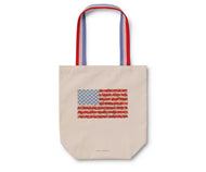 canvas tote with American flag made from flowers