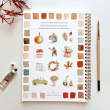 Load image into Gallery viewer, Autumn Watercolor Workbook with images of the 12 images in the Autumn Watercolor Workbook
