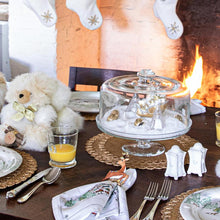 Load image into Gallery viewer, Juliska Berry and Thread Glassware Cake Pedestal and dome to display Christman themed items
