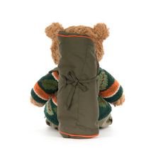 Load image into Gallery viewer, Teddy bear wearing a green robe with a hood on a white background
