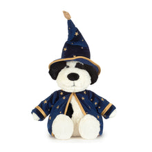Load image into Gallery viewer, Jellycat Rufferty Puppy 'Wizard' with blue robe and hat covered in gold stars
