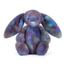 Load image into Gallery viewer, Jellycat Zodihop Luxe Bunny with fuzzy mottled purple blue and brown fabric and pink nose
