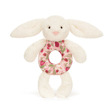 Load image into Gallery viewer, Jellycat Blossom Cream Bunny 'Berry' Ring Rattle with strawberry fabric center
