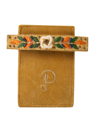 Embroidered Barette - Mustard Floral Vine