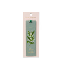 Load image into Gallery viewer, Blue-Green May Birth Month Bookmark with white Lily of the Vally flowers 
