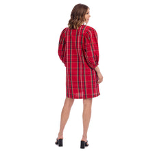 Load image into Gallery viewer, short red plaid dress with puffed 3/4 sleeves
