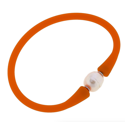 Bali Freshwater Pearl Silicone Bracelet - Orange