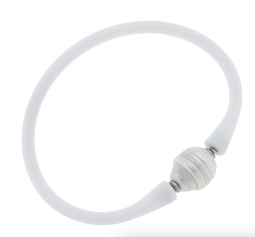 Bali Freshwater Pearl Silicone Bracelet in White