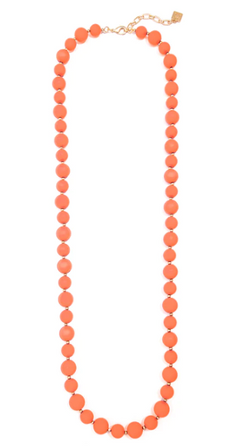 Beaded Long Necklace with Matte  - Coral