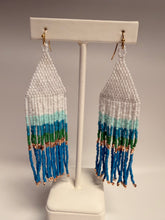 Load image into Gallery viewer, Beaded earrings with a gradient of colors on a white background
