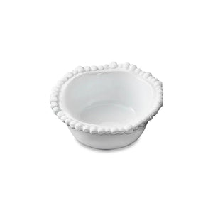 small white bowl with beaded rim sitting on a white background