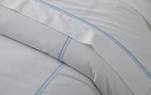 Load image into Gallery viewer, Matouk Essex bed linen with blue stripes
