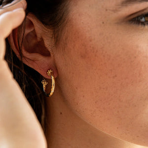woman wearing Berry Slice Small Hoop Earrings