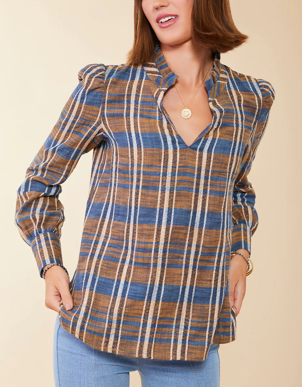 Spartina 449 Bethany Blouse Kalalanta Plaid Navy - FINAL SALE