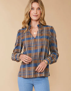 Spartina 449 Bethany Blouse Kalalanta Plaid Navy - FINAL SALE