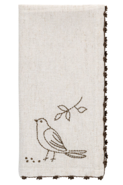 Bird Embroidered Cotton Dinner Napkins