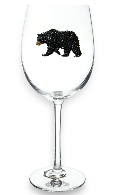Black Bear Jeweled Stemmed Glass