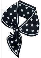 Load image into Gallery viewer, Black polka dot scarf tied in a knot on a white background
