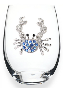 Blue Crab Jeweled Stemless Glass